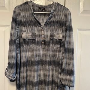 Cocomo  2x XXL Woman Grey Black LS Shirt Button Chest Pocket